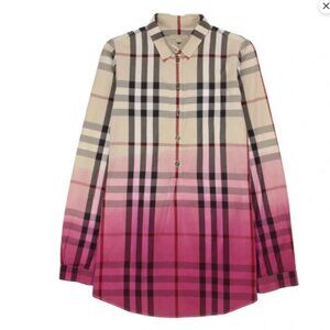 BURBERRY BRIT Plaid Print Long Sleeve Button-Up Top Size M